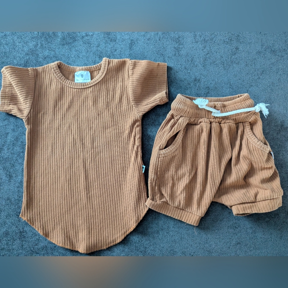 🌼2/$30🌼Fellow Human Brown Ribbed Cotton Tee and Short Set 2T